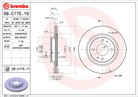 Remschijven Brembo 09.C175.11