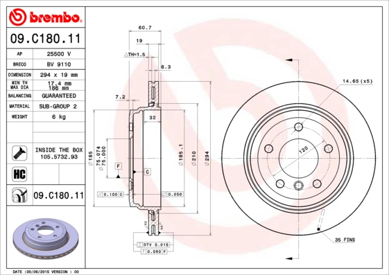 Remschijven Brembo 09.C180.11