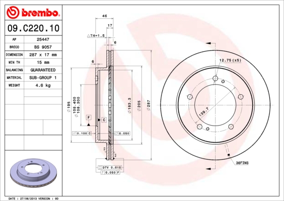 Remschijven Brembo 09.C220.10