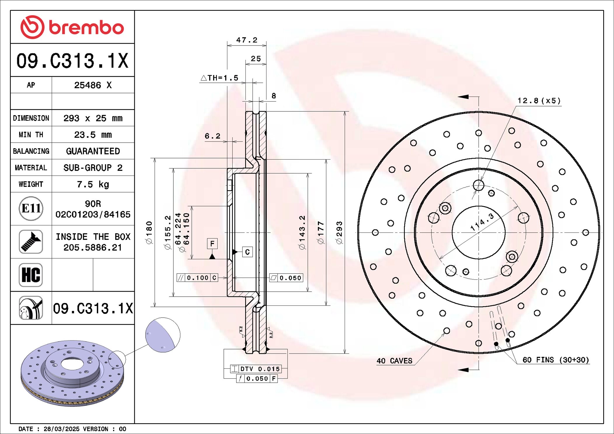 Remschijf Brembo 09.C313.1X
