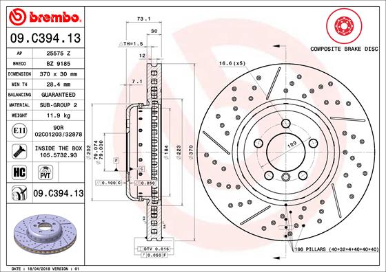 Remschijven Brembo 09.C394.13