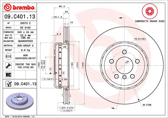 Remschijven Brembo 09.C401.13