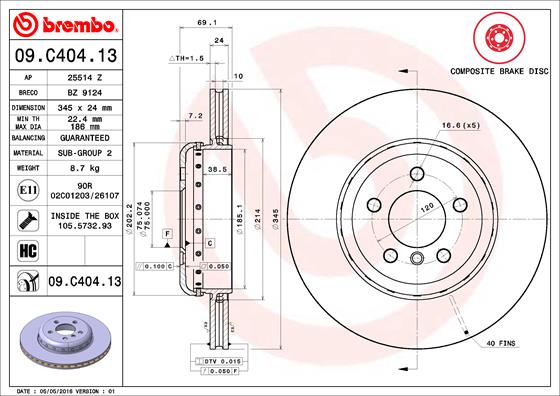 Remschijven Brembo 09.C404.13