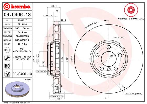 Remschijven Brembo 09.C406.13