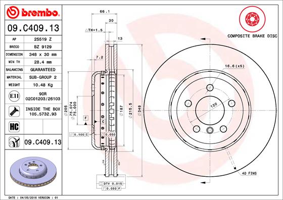 Remschijven Brembo 09.C409.13