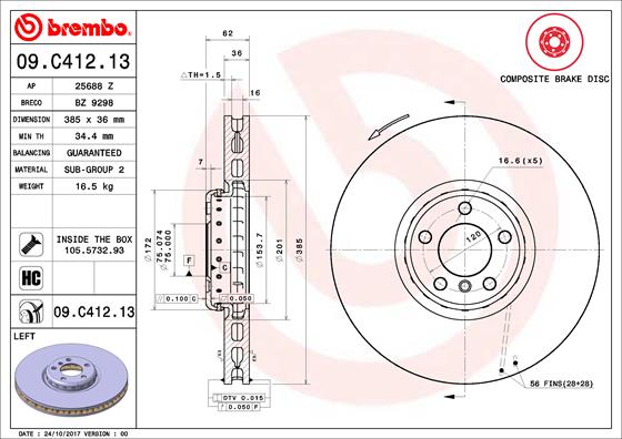 Remschijven Brembo 09.C412.13