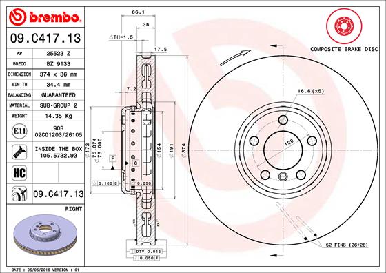 Remschijven Brembo 09.C417.13