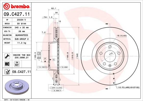 Remschijven Brembo 09.C427.11