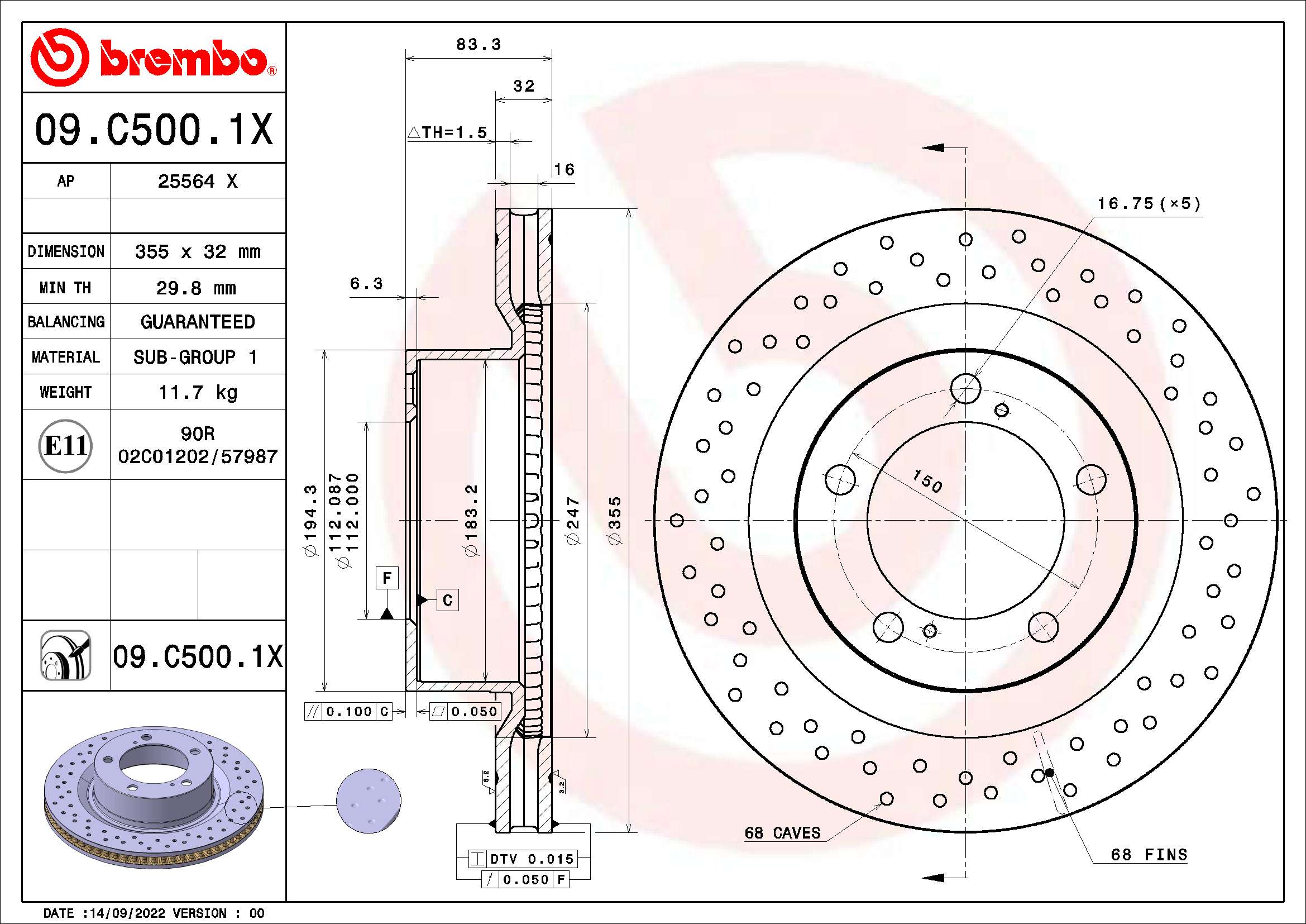 Remschijven Brembo 09.C500.1X