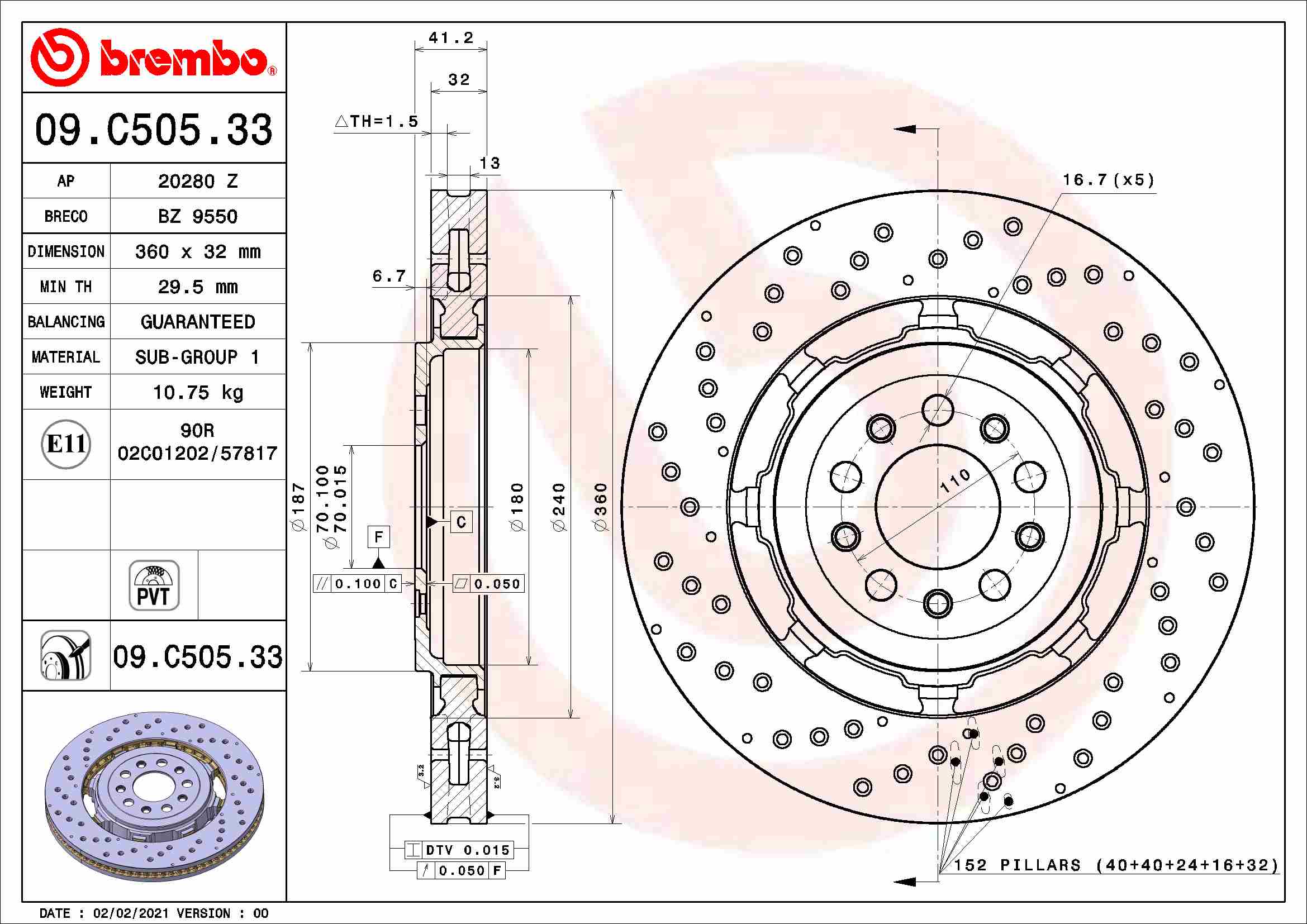 Remschijven Brembo 09.C505.33