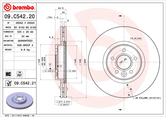 Remschijven Brembo 09.C542.21