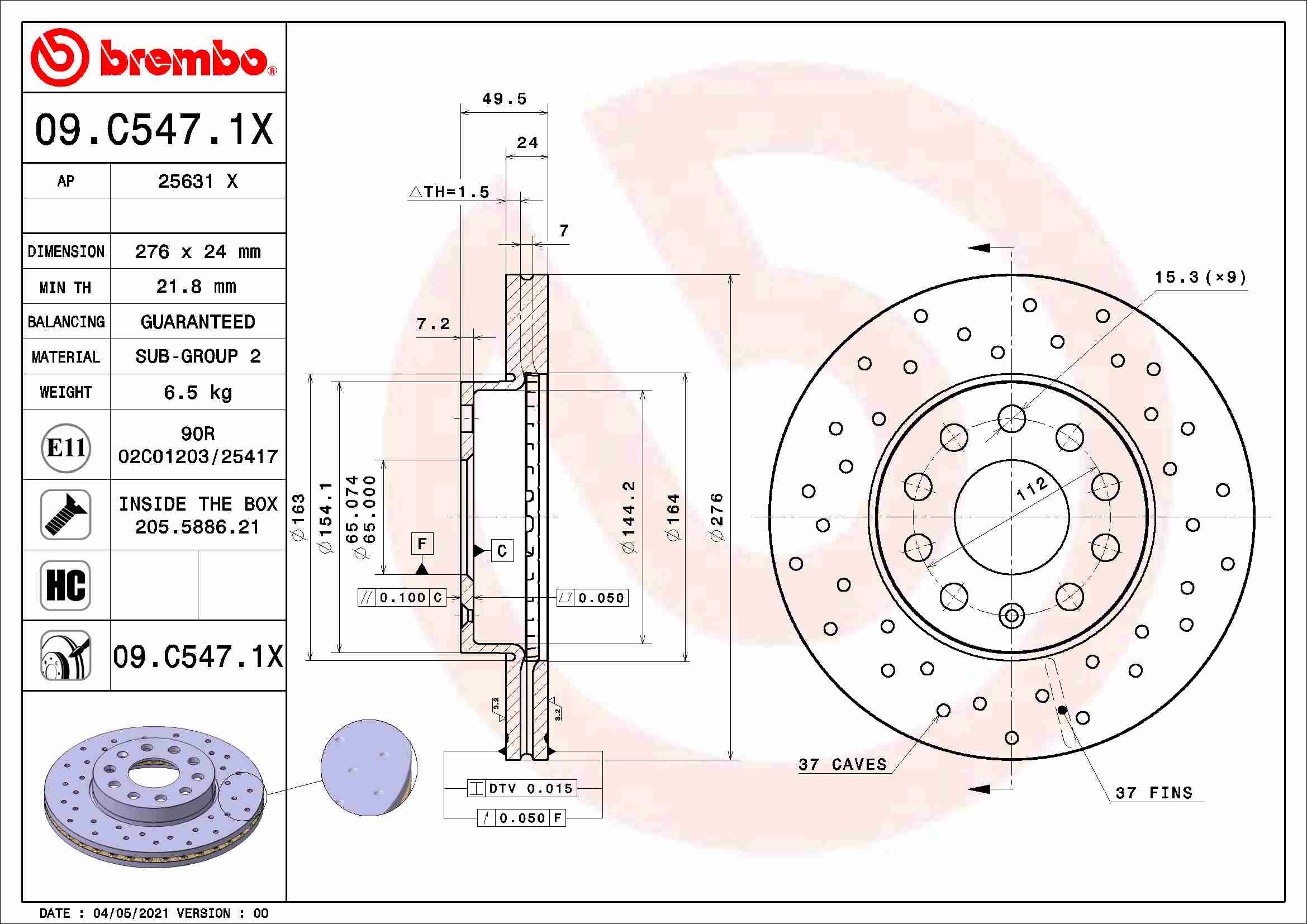 Remschijven Brembo 09.C547.1X