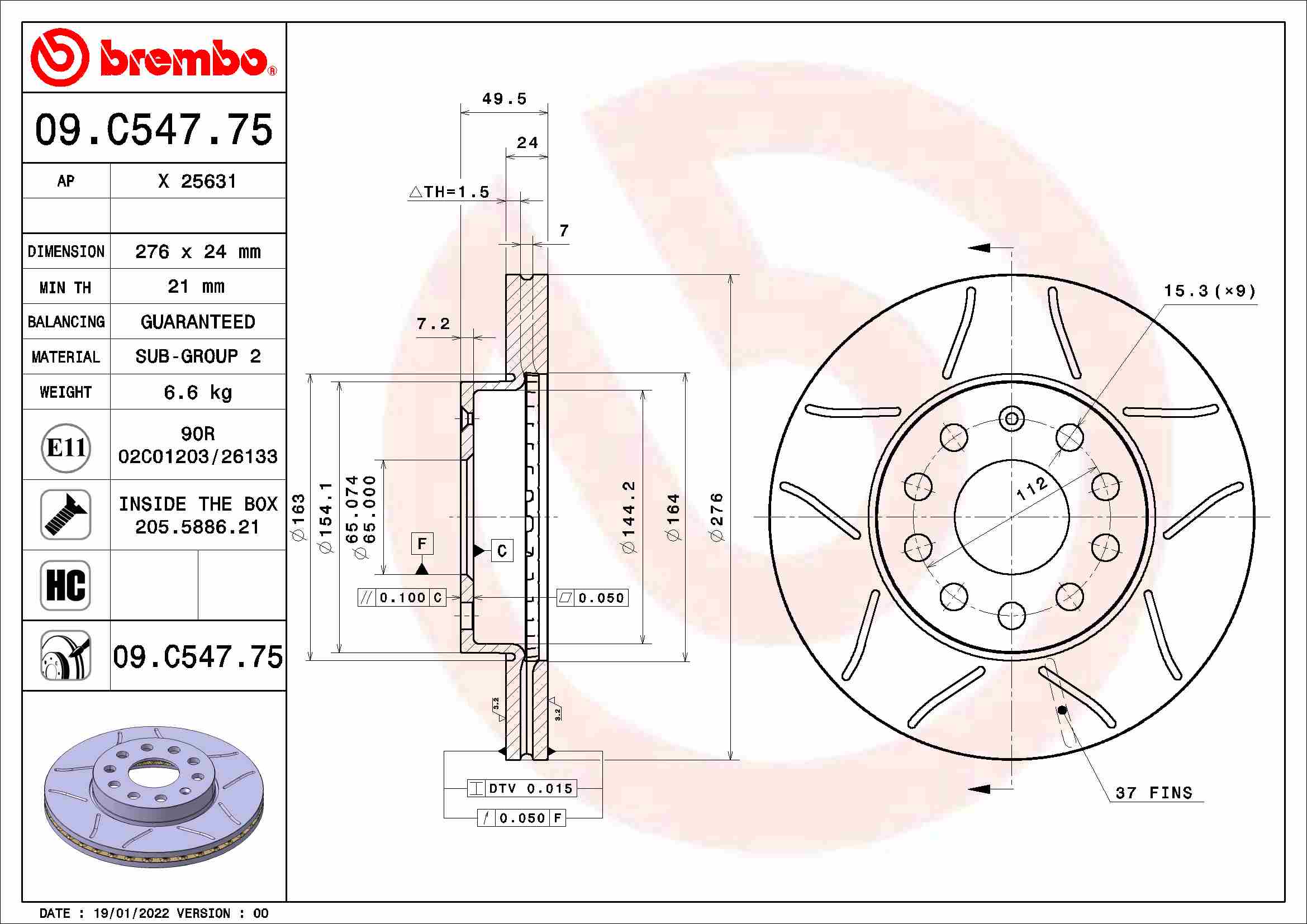 Remschijven Brembo 09.C547.75