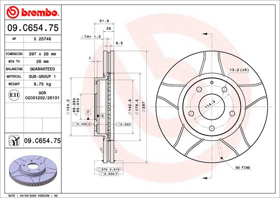 Remschijven Brembo 09.C654.75