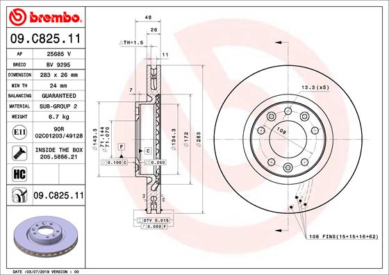 Remschijven Brembo 09.C825.11