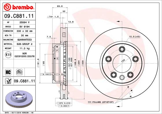 Remschijven Brembo 09.C881.11