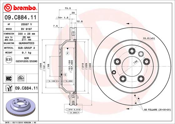 Remschijven Brembo 09.C884.11