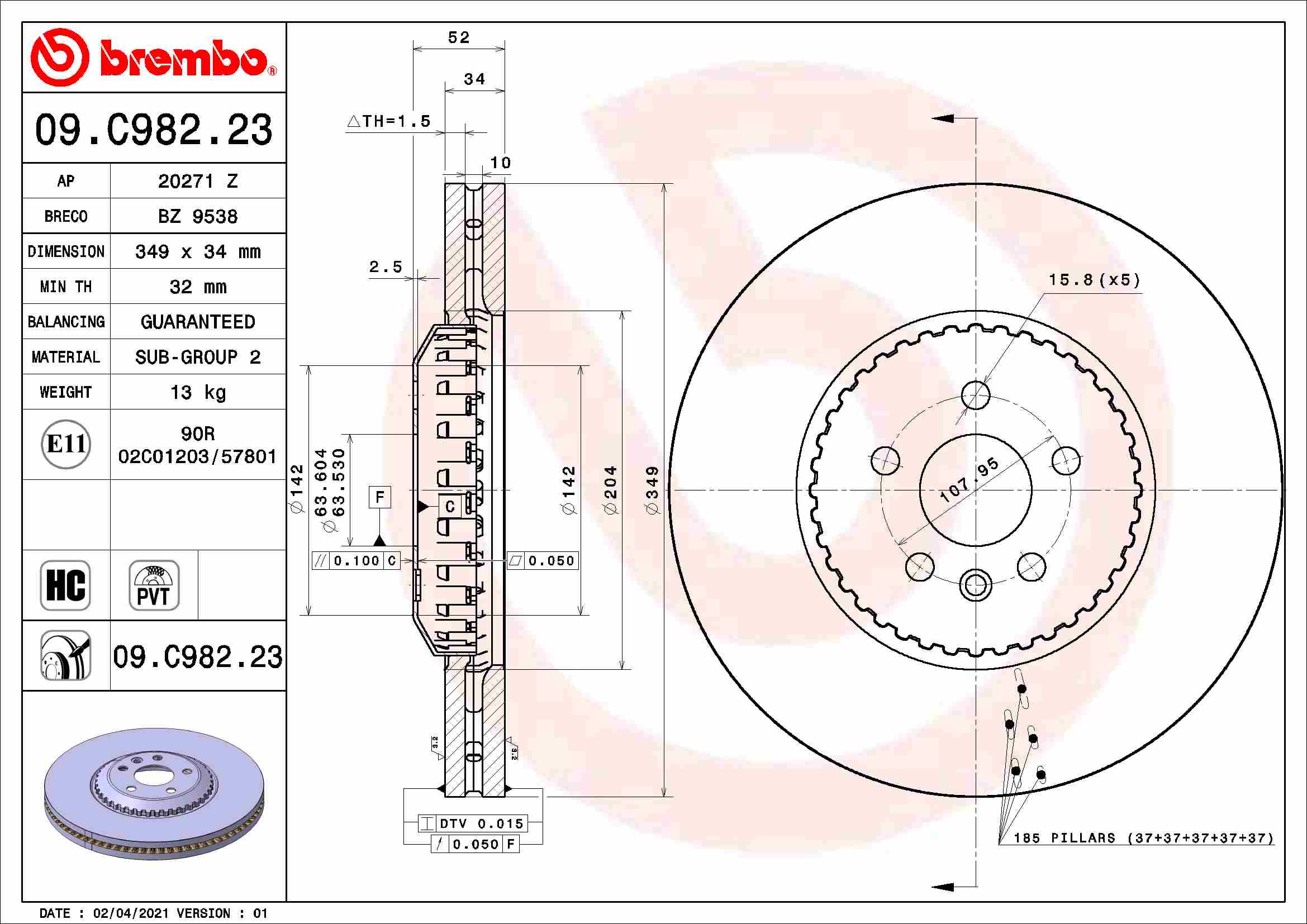 Remschijven Brembo 09.C982.23