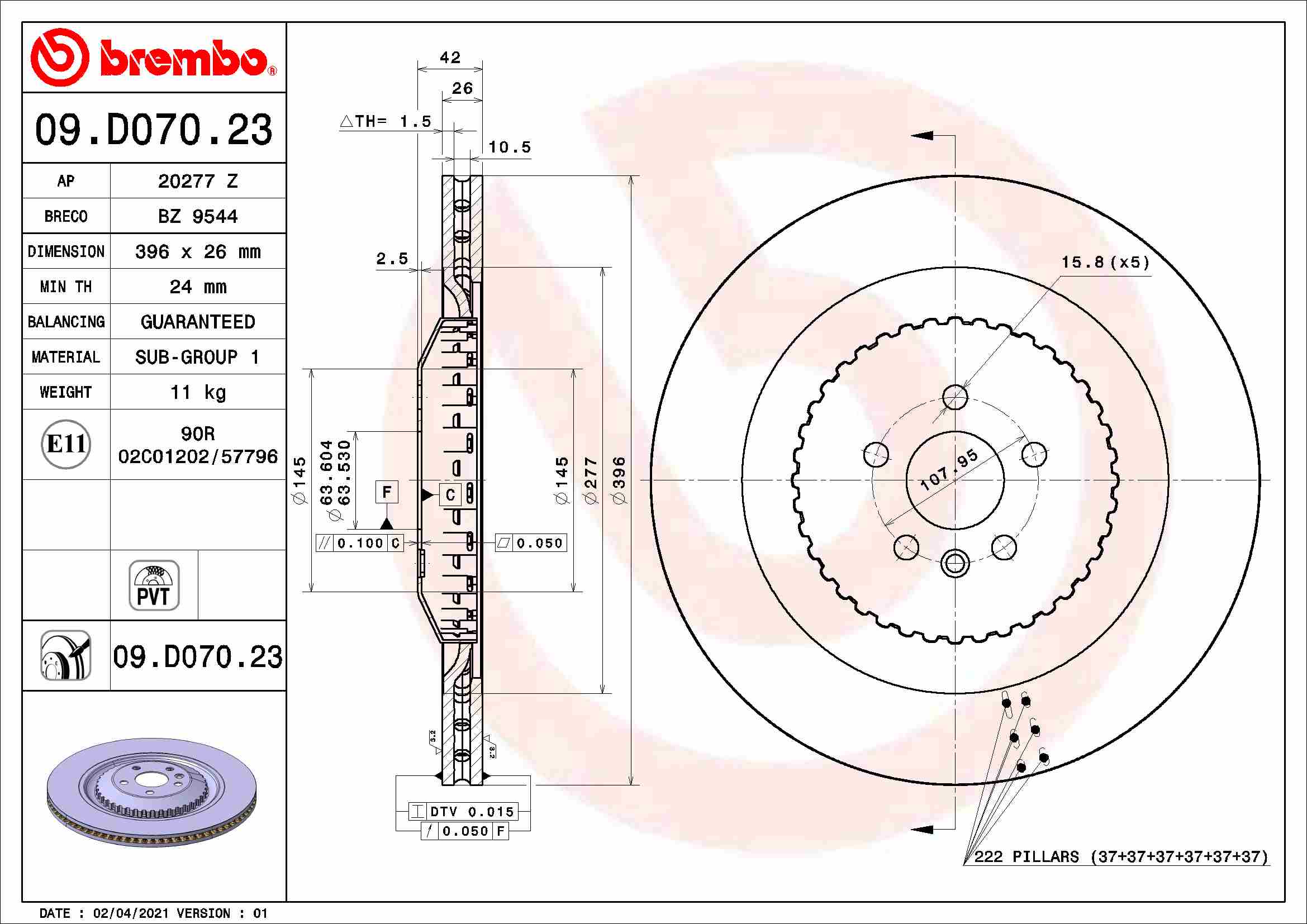 Remschijven Brembo 09.D070.23