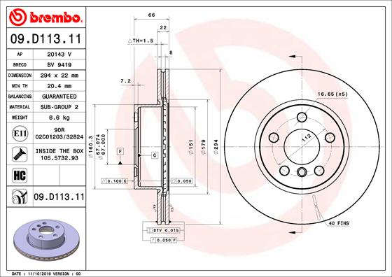 Remschijven Brembo 09.D113.11