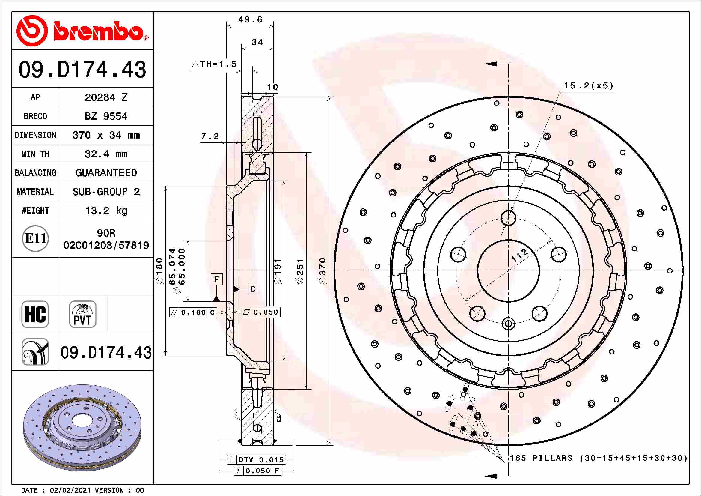 Remschijven Brembo 09.D174.43