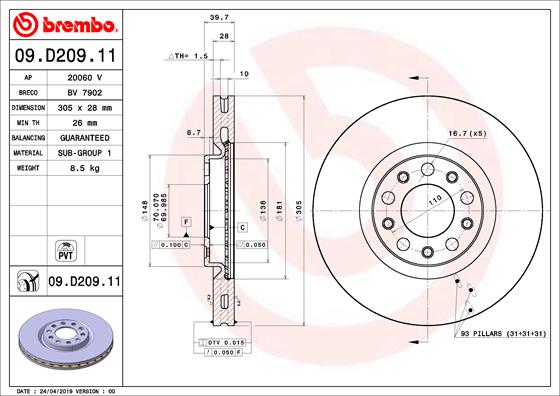 Remschijven Brembo 09.D209.11