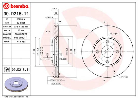 Remschijven Brembo 09.D216.11