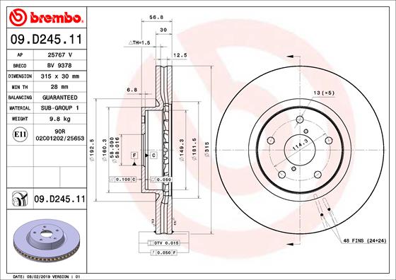 Remschijven Brembo 09.D245.11