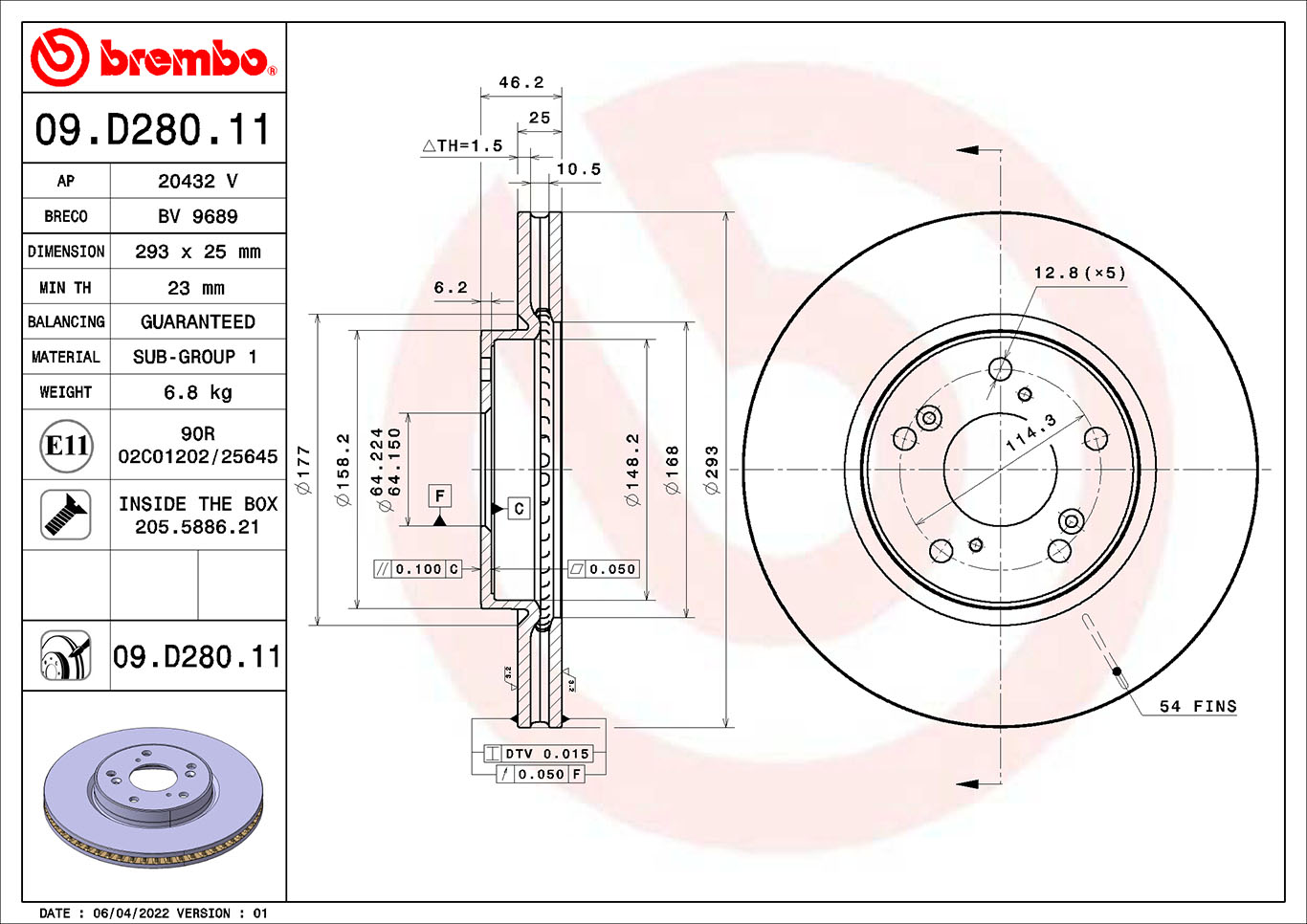 Remschijven Brembo 09.D280.11