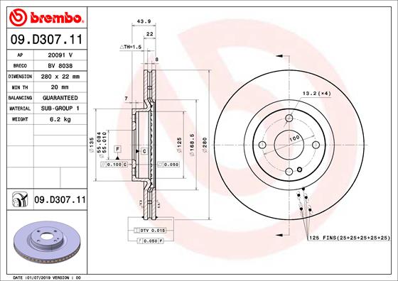 Remschijven Brembo 09.D307.11