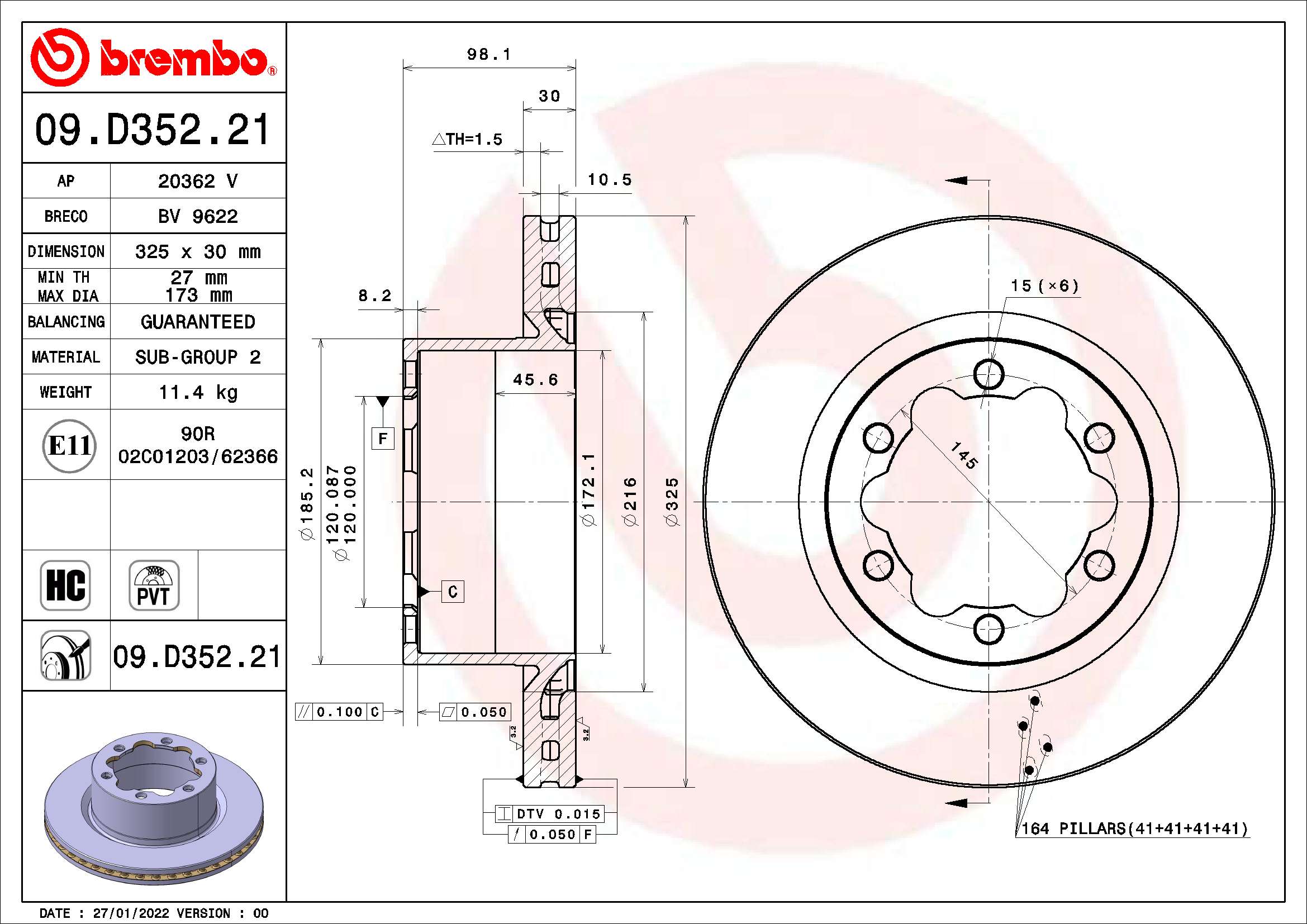 Remschijven Brembo 09.D352.21
