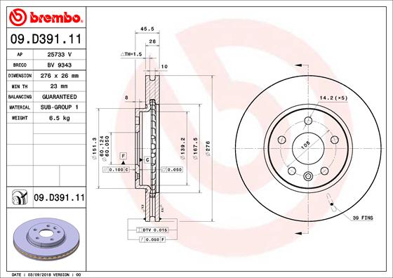 Remschijven Brembo 09.D391.11