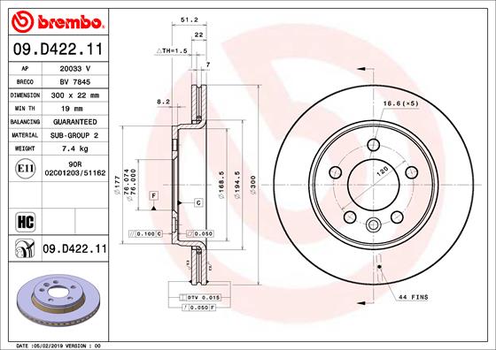 Remschijven Brembo 09.D422.11