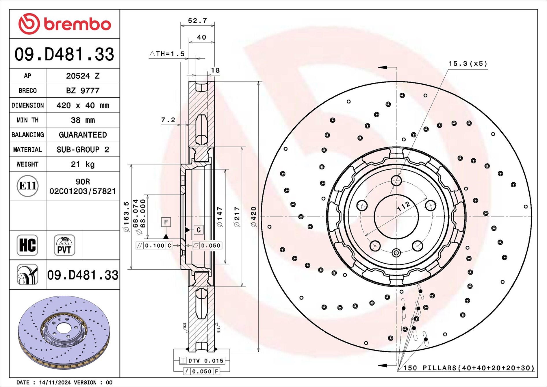 Remschijf Brembo 09.D481.33
