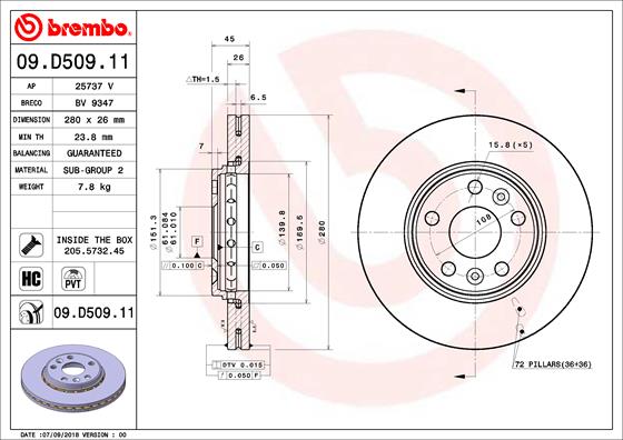 Remschijven Brembo 09.D509.11