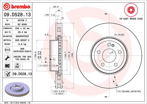 Remschijven Brembo 09.D528.13