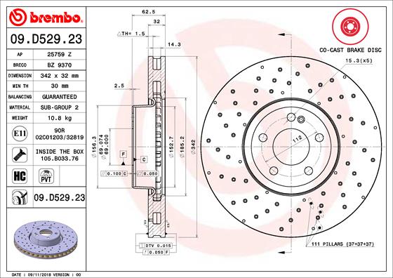 Remschijven Brembo 09.D529.23