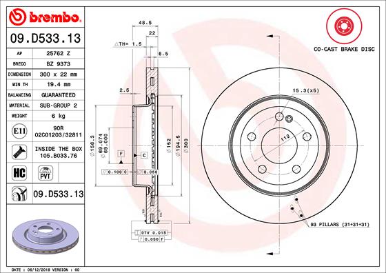 Remschijven Brembo 09.D533.13