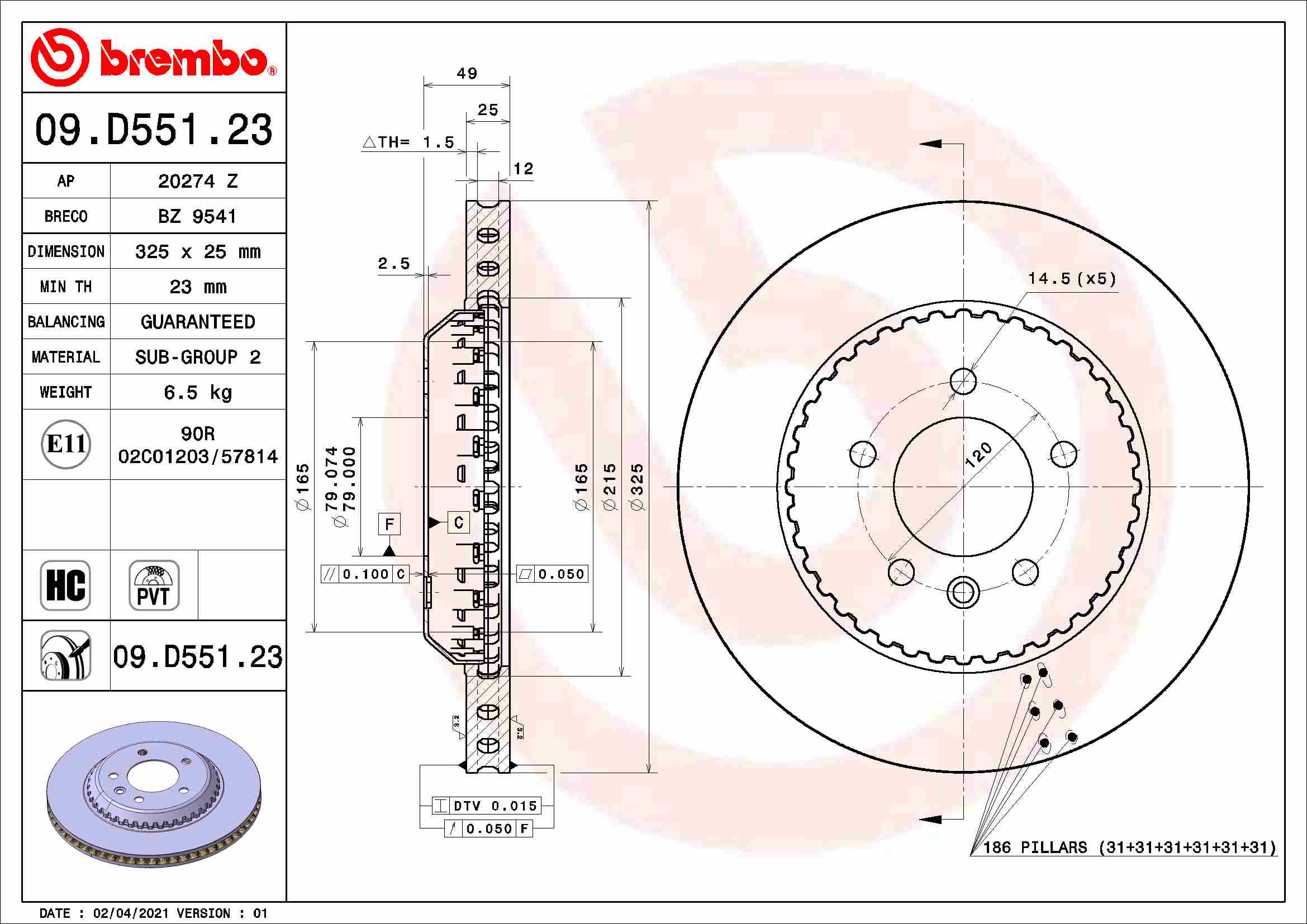 Remschijven Brembo 09.D551.23