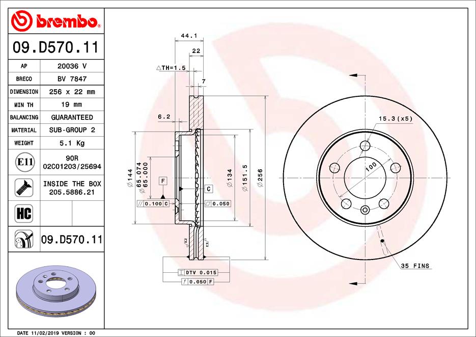 Remschijven Brembo 09.D570.11