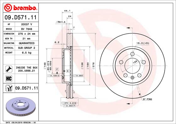 Remschijven Brembo 09.D571.11