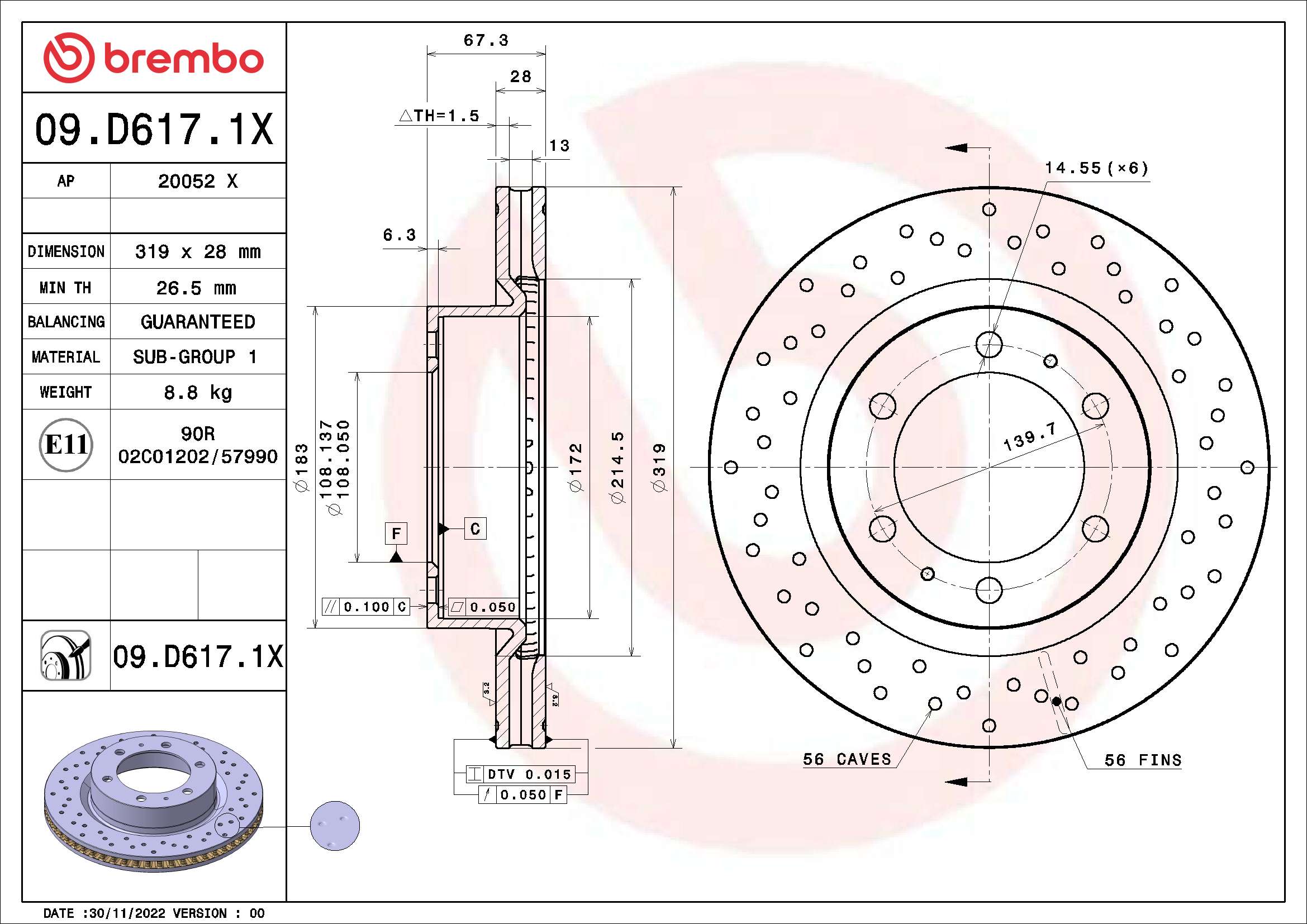 Remschijven Brembo 09.D617.1X