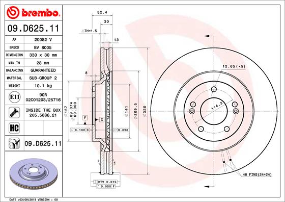 Remschijven Brembo 09.D625.11