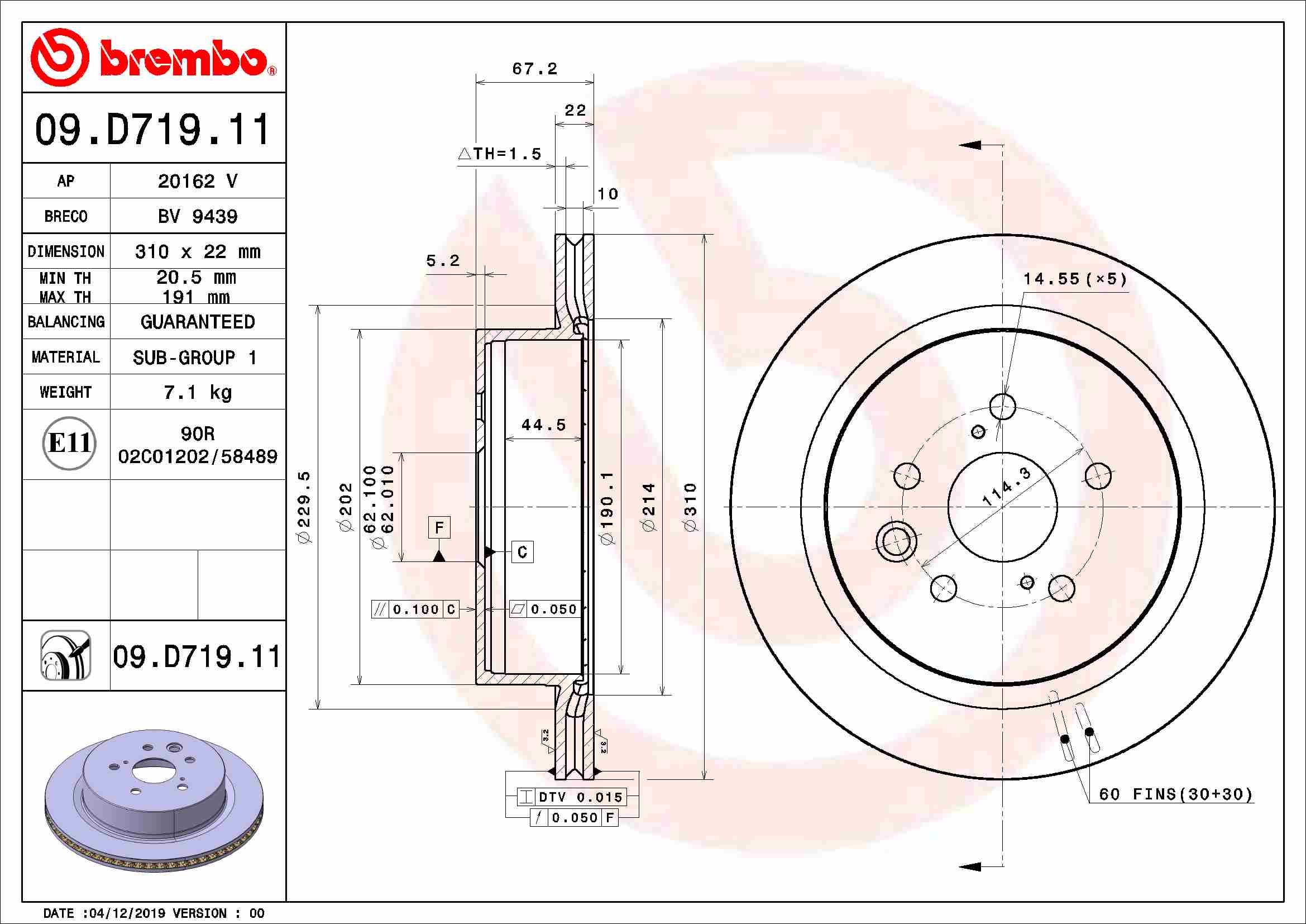 Remschijven Brembo 09.D719.11