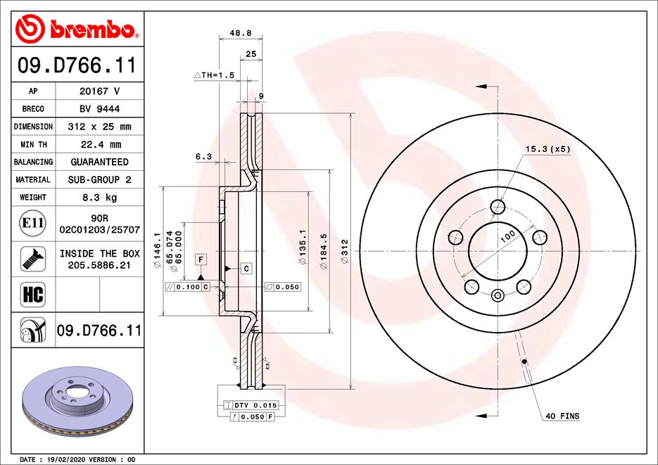 Remschijven Brembo 09.D766.11