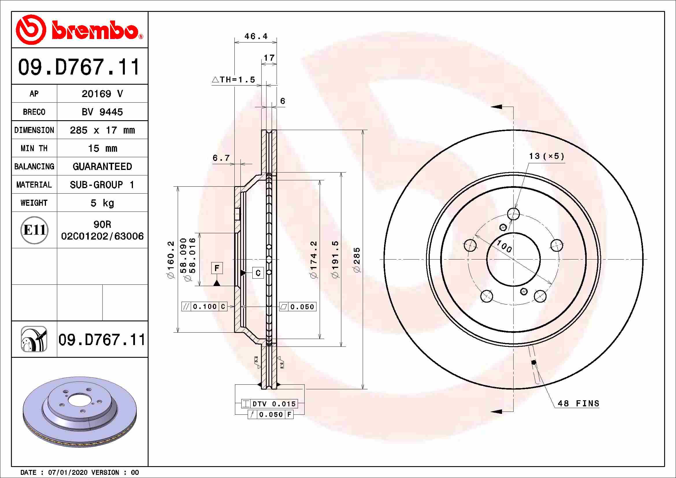 Remschijven Brembo 09.D767.11