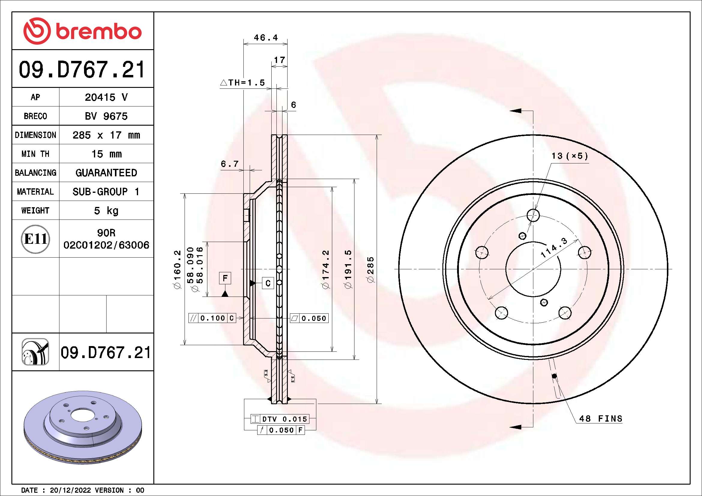 Remschijven Brembo 09.D767.21