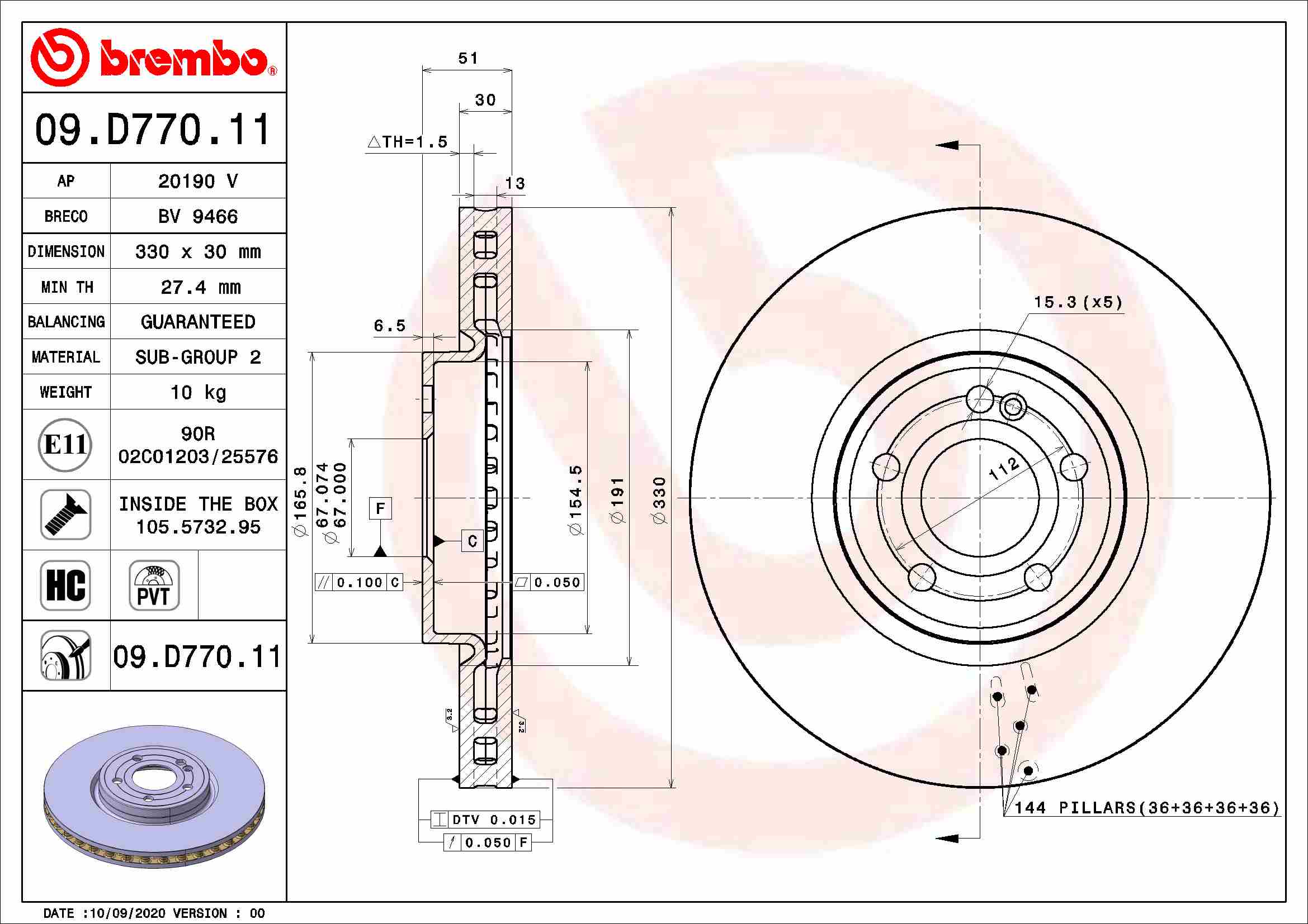 Remschijven Brembo 09.D770.11