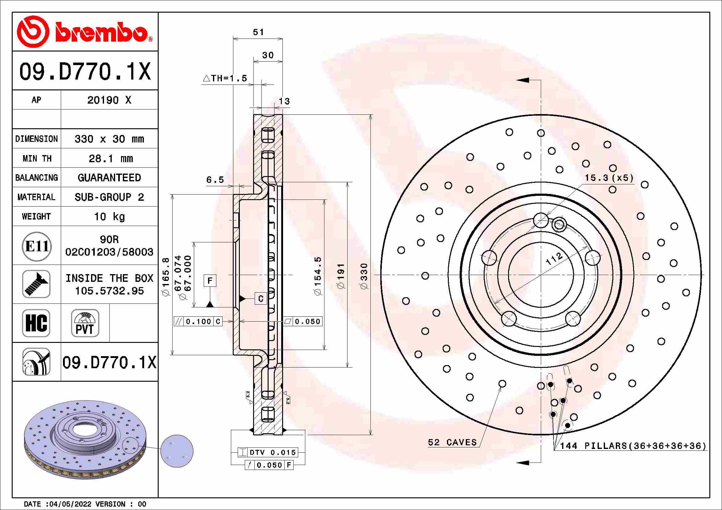 Remschijven Brembo 09.D770.1X