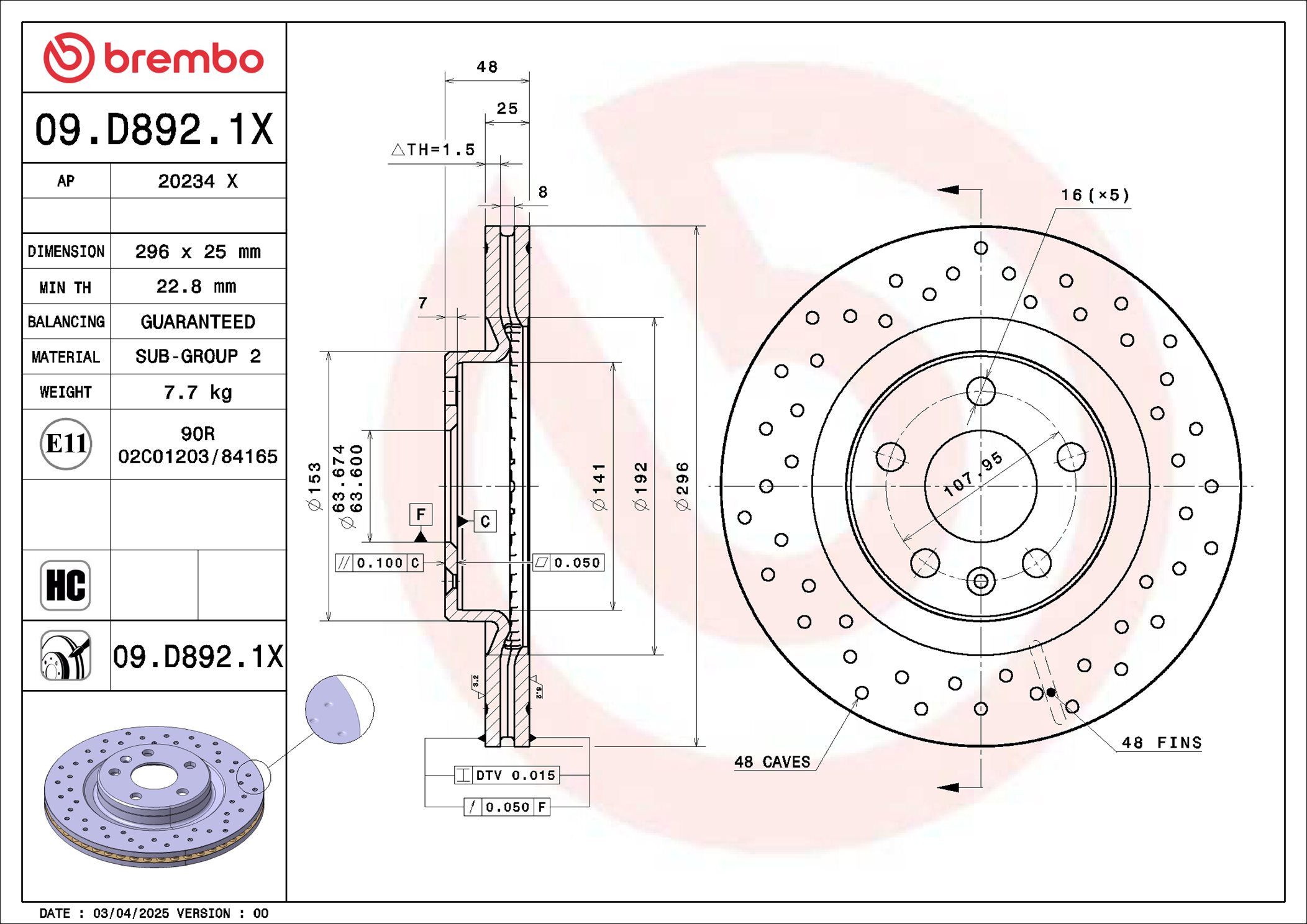 Remschijf Brembo 09.D892.1X